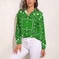 thumbnail image 3 of Green Paisley Bandana Pattern Long Sleeve Blouse Woman Streetwear Casual Shirts Summer Oversize Woman Streetwear Clothing Birthday Present, 3 of 7