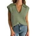 thumbnail image 2 of Sleeveless Striped Print Turn-Down Collar V-Neck Casual Knit Vest Tops, 2 of 3