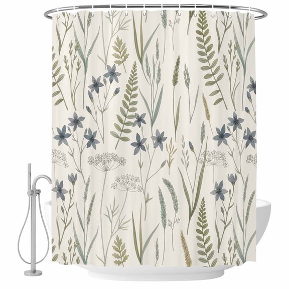 Beige Botanical Leaves Shower Curtain Set - Standard 72" x 72" Washable Bathtub Curtain with 12 Hooks, Spring Farmhouse Floral Waterproof Fabric Stall Shower Curtains for Bathroom/Bathtub Décor