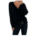 thumbnail image 2 of Tbopshirt Womens Top Women Fashion Casual Solid V-Neck Loose Long Sleeve T-shirt Top Blouse Pullover, 2 of 5
