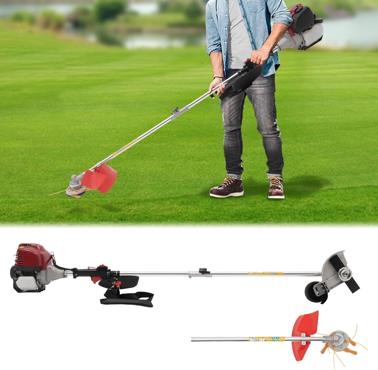 Red And Silver Pp Aluminum Alloy 1.75m Lawn Trimmer 35.88cc Four-Stroke Lawn Mower Multifunctional Hedge Trimmer