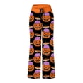 thumbnail image 4 of Women Pajamas Pants Halloween Pumpkin Print Wide Leg Drawstring Palazzo Lounge Pants Holiday Party Sleepwear Outfit Bottoms, 4 of 5