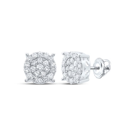 10Kt White Gold 1 Ctw Natural Diamond Round Stud Earring