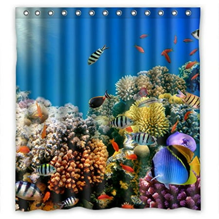 Clear Fish Shower Curtain HelloDecor Under Sea World Colorful Fish Coral Clear Water Shower Curtain Polyester Fabric Bathroom Decorative Curtain Size 66x72 Inches ()