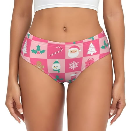 Uemuo Pink Christmas Cheer Pattern Women s Cotton Underwear Full Coverage Briefs Soft Stretchy Breathable Underwear Brief-Small