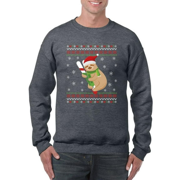 Sloth On A Candy Cane Sweatshirt Men -Smartprints Designs, Male 3X-Large