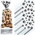 thumbnail image 1 of 100 bolsas de celofán con cono con estampado de huellas de animales, bolsas de caramelos con sellado térmico, bolsas de regalo con pata de perro, bolsas de regalo para gatos con 100 lazos plateados p JAMW Sencillez, 1 of 5
