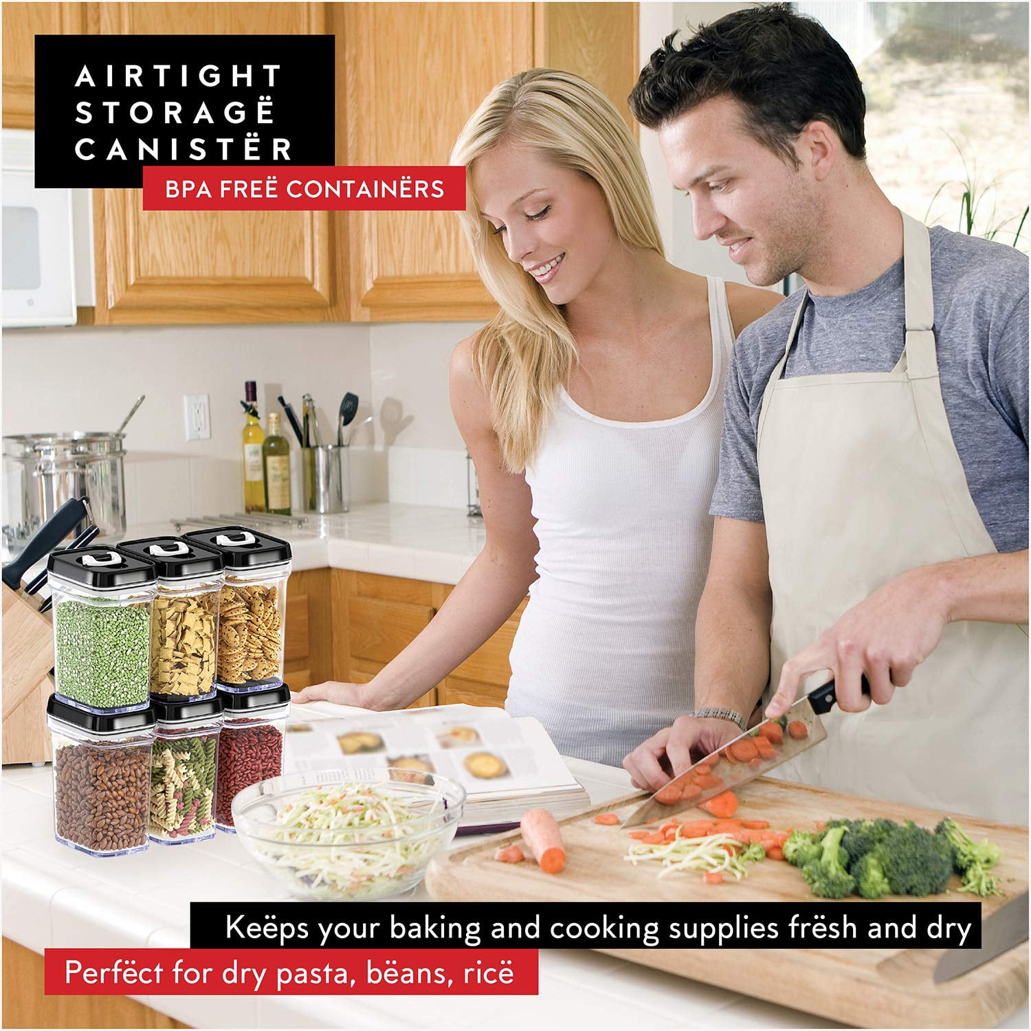 Dwellza Kitchen Airtight Food Storage Containers With Lids - 6 Piece Set Air Tight For Pantry Organization And Clear Plastic Keeps Fresh & Dry