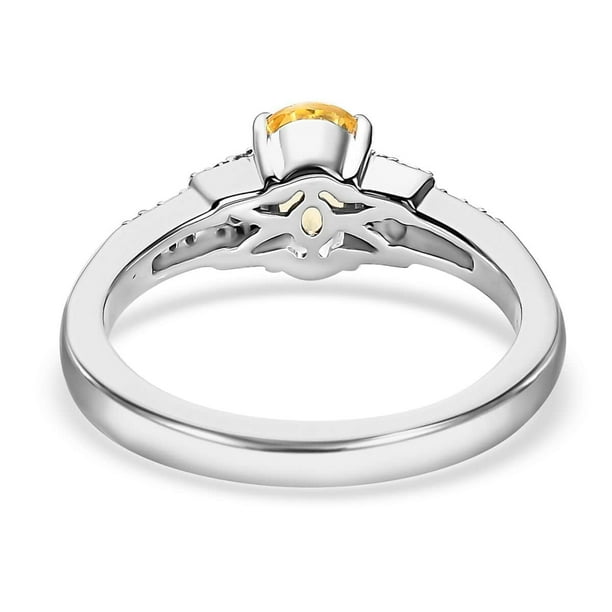 LUXORO 10K White Gold Natural Yellow Sapphire Diamond Ring