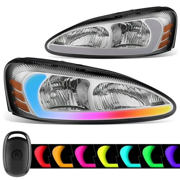 DNA Motoring RGB Sequential Start-Up LED DRL Headlights for 04-08 Pontiac Grand Prix, Chrome/Amber