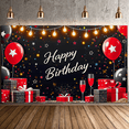 thumbnail image 6 of Black Background Happy Birthday Banner with Star Balloons and Gift Boxes Party Backdrop Decor for Birthday Parties Photography Props Celebrations Decorations, 6 of 7