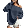 thumbnail image 2 of Hfnxid Women Long Sleeve Sweatshirts Off The Shoulder Loose Fit Sweatshirt Casual Pullover Top Fashion Going Out Shirts Navy,M, 2 of 10