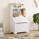 thumbnail image 1 of 2-estante para niños de madera almacenamiento gabinete: estante y toy almacenamiento con flip-top lid y cubby, blanca finish para playroom, dormitorio, nursery, o school, 1 of 8