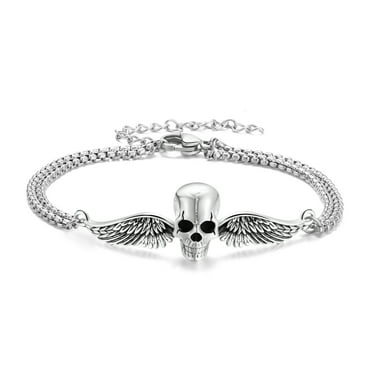 AOVEAO Angel Wings Bracelet 925 Sterling Silver Man Skull Bracelets Fashion Jewelry Birthday Xmas Gift for Men Son Boys