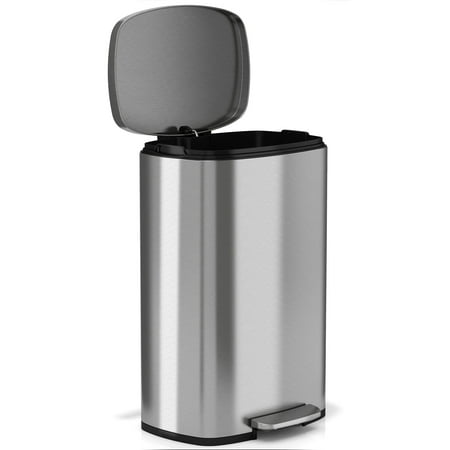 Halo - Premium 13.2 Gallon Step Pedal Trash Can with AbsorbX Odor Control System & Removable Inner Bucket - Stainless steel