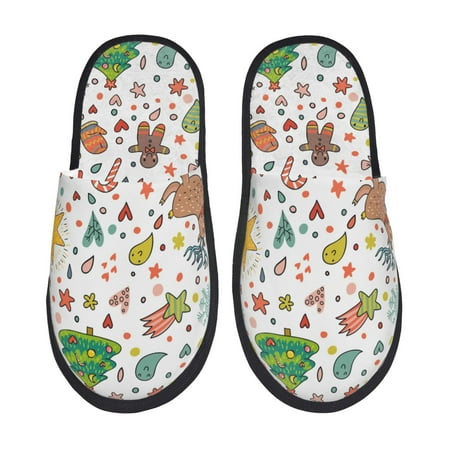 Balery Winter Christmas And New Year Deer Slient Indoor Furry Fleece Comfort House Shoes Soft Non-Slip Home Shoes Cotton slippers House Slippers-- Medium
