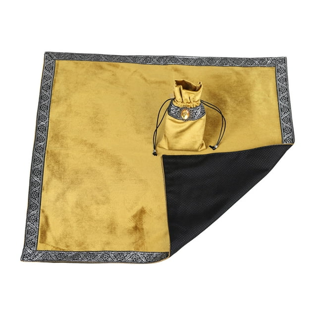 Mantel de altar de terciopelo flocado Wicca sin adivinación con bolsa para cartas Oro + Mantel B