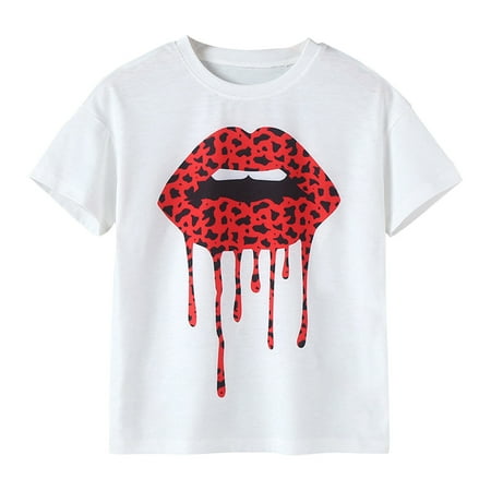 

Kids Girls Top Short Sleeve Shirts Solid Print White 120