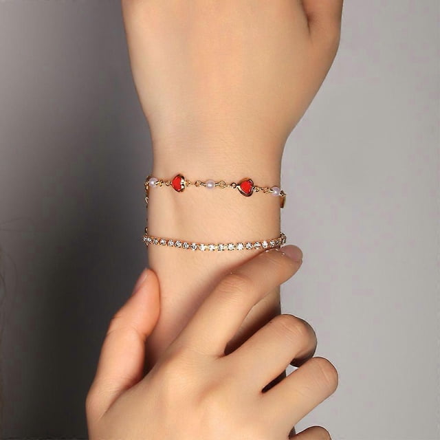 New rhinestone simple peach heart bracelet flower zircon leaf finger bracelet