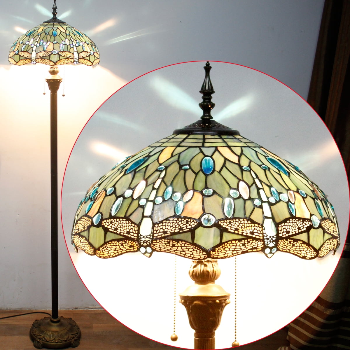 Tiffany Floor Lamp LED Bright Standing Reading Light 64