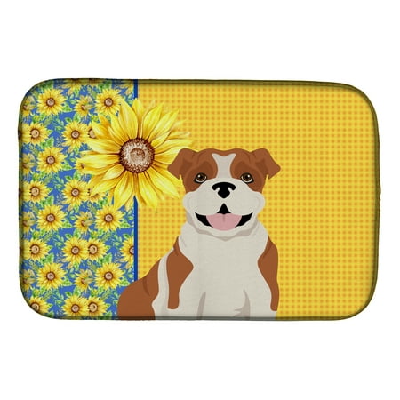 

Summer Sunflowers Red English Bulldog Dish Drying Mat 14 in x 21 in