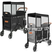 TouHeart Wagon Stroller for 2 Kids with Canopy, Removable Seats, 5-Point Harness, Gray&Black,Set of 2