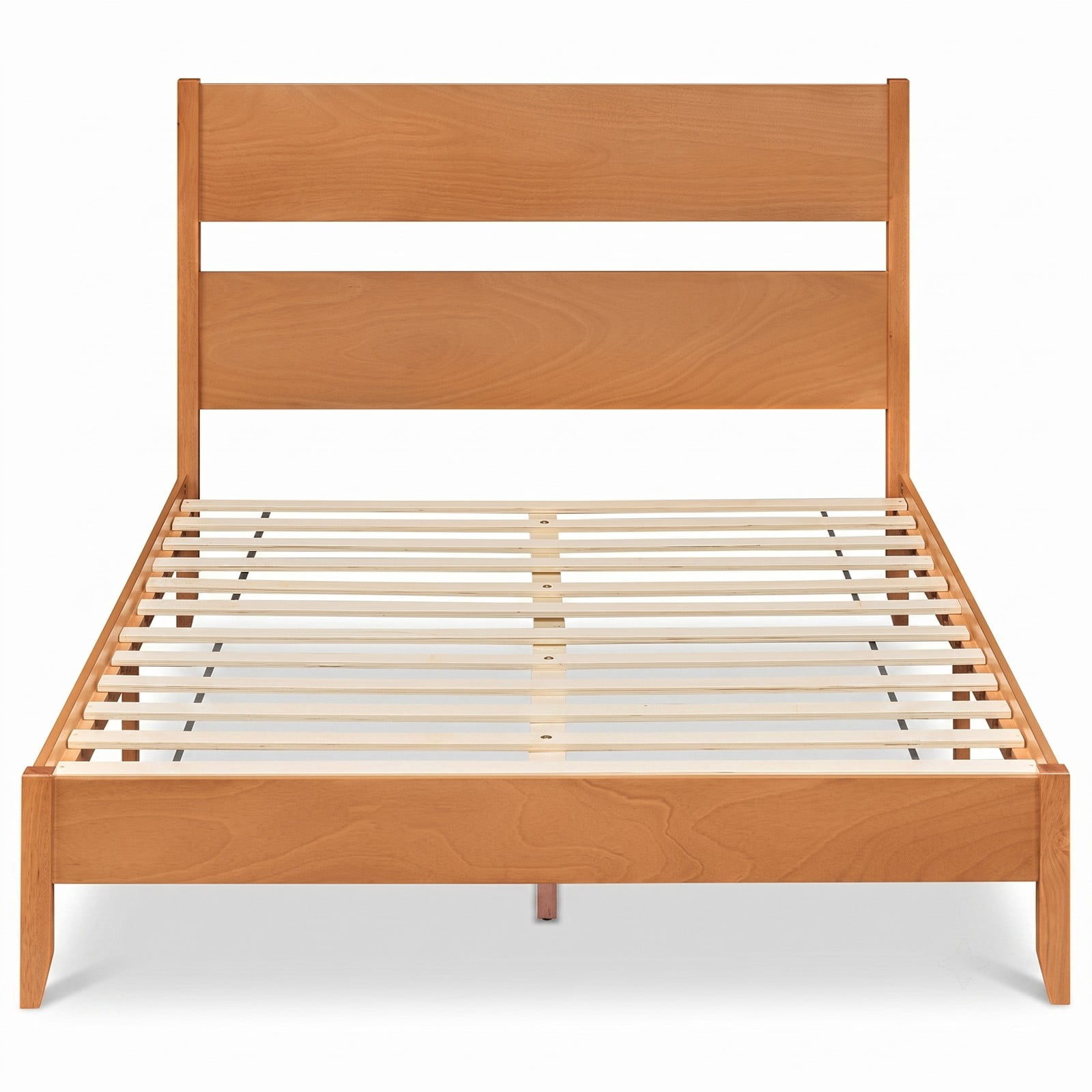 Furnibear Queen Bed Frame, Wood Platform Bed Frame with Headboard, Low Profile Queen Size Bed Frame with 12 Slat Support for Bedroom, Warm Brown