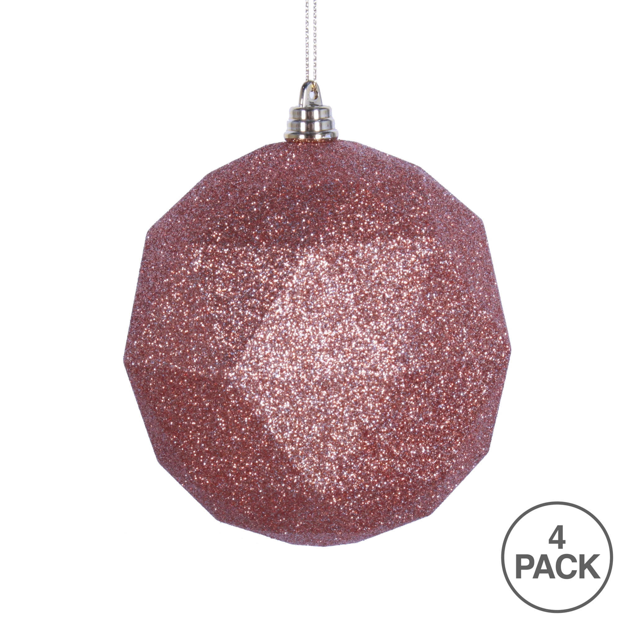 Vickerman 4.75" Rose Gold Glitter Geometric Ball Ornament, 4 per bag