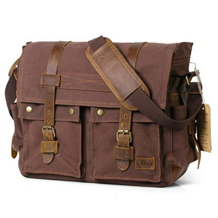 lifewit 17 men's messenger bag vintage canvas leather military shoulder laptop bags