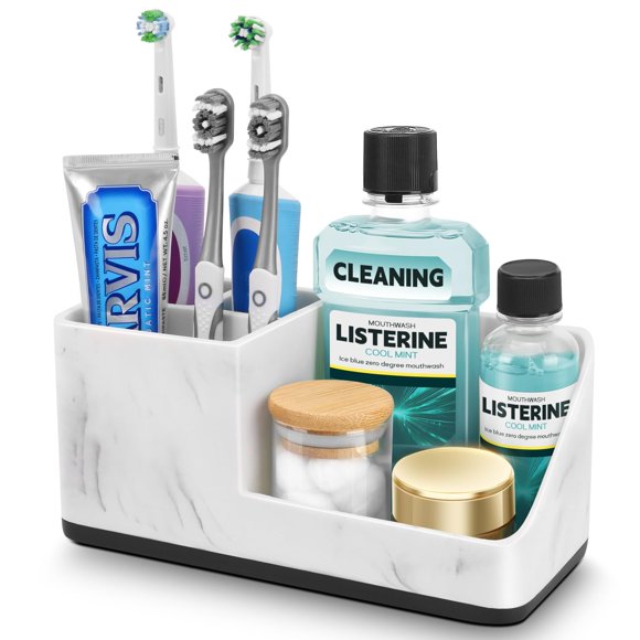 Organizador de mostrador de baño PARKMANI Marble con soporte para cepillos de dientes
