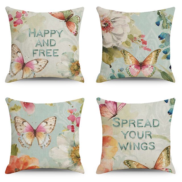 Juego de 8 fundas de cojín con patrón de flores de mariposa, fundas de cojín de 45x45 cm, funda de almohada decorativa para sofá, coche y hogar JAMW Sencillez