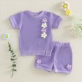 thumbnail image 2 of TOWED22 Toddler Girl 2 Piece Clothes Sets Round Neck Top Tshirt + Loose Shorts Sweet Summer Clothing Outfits for Infant Baby(Purple,6-12 M), 2 of 7