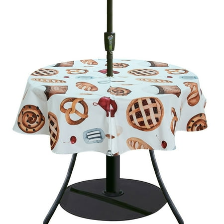 

meijuhuga Table Cloth Waterproof Polyester Stripe Flower Pattern Round Tablecover Easy Clean Sturdy for Banquet
