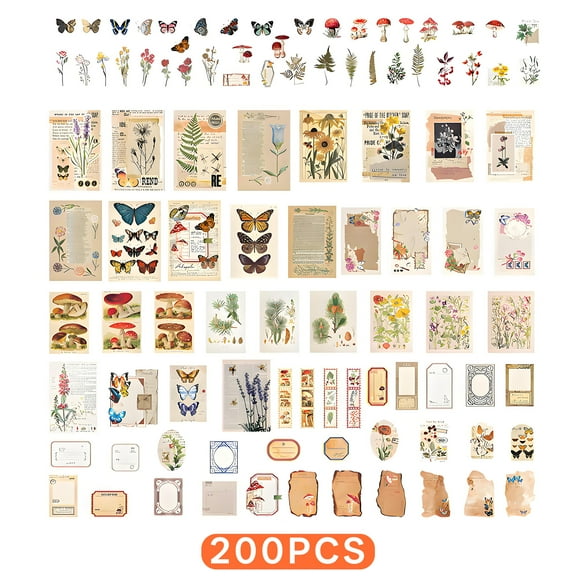 CCOCC 200Pcs Scrapbook Kit,Retro Letter Prints Scrap Booking Supples Kit,Classic Photo Graphics Scrapbooking Supplies,Style1
