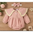 thumbnail image 6 of StylesILove Baby Girls 3D Daisy Collar Long Sleeve Gauze Cotton Romper & Headband 2pcs Fall Winter Jumpsuit Outfit (Pink, 3 Months), 6 of 7