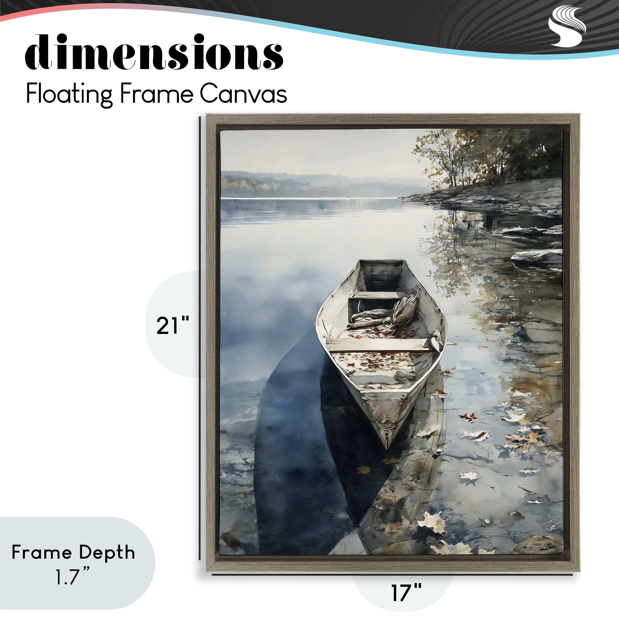 Stupell Industries Boat In The Fall Reflection Brown Framed Floater Canvas Wall Art, design by Franklyn Gregory