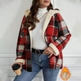 thumbnail image 2 of Women's Hooded Winter Coats Sherpa Fleece Lined Thick Warm Full-zip Up Flannel Plaid Jacket with Hood Overcoat (M, Red), 2 of 6