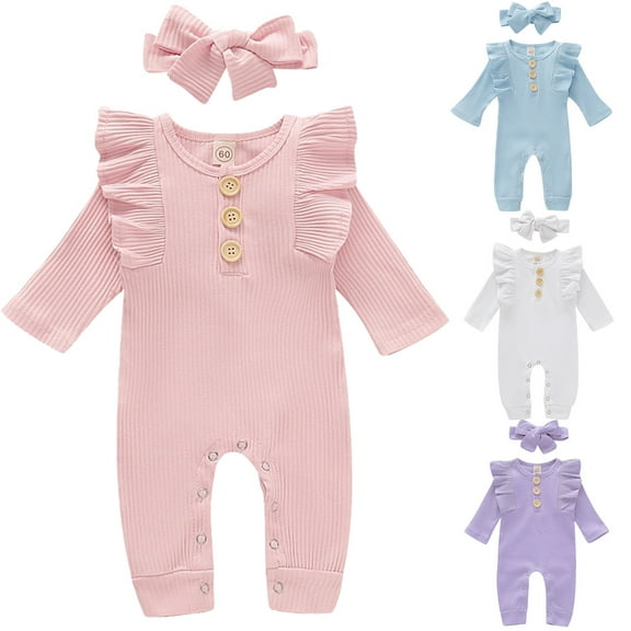 URMAGIC Newborn Baby Girls Ruffled Romper   Headband Outfits Clothes Set