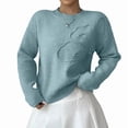 thumbnail image 3 of Women'S 3D Floral Appliques Crewneck Sweaters Long Sleeve Drop Shoulder Pullovers Elegant Knit Tops Sky Blue L, 3 of 8