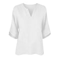 thumbnail image 4 of T Shirts For Women White Womens Tops Fashion Linen For Casual Solid Color V Neck 3/4 Sleeve Loose Blouses Summer Tops, 4 of 5