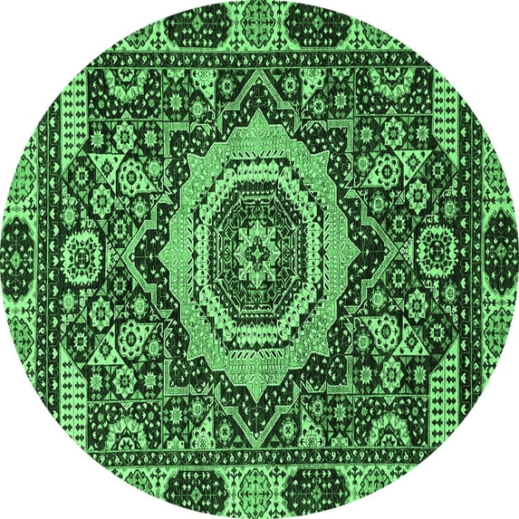 Ahgly Company Indoor Round Abstract Emerald Green Modern Area Rugs, 4' Round