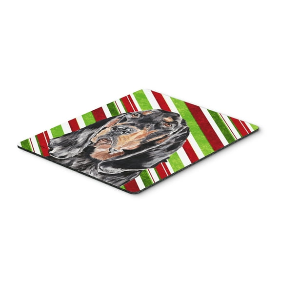 "Black and Tan Coonhound Candy Cane Christmas Mouse Pad Hot Pad or Trivet"