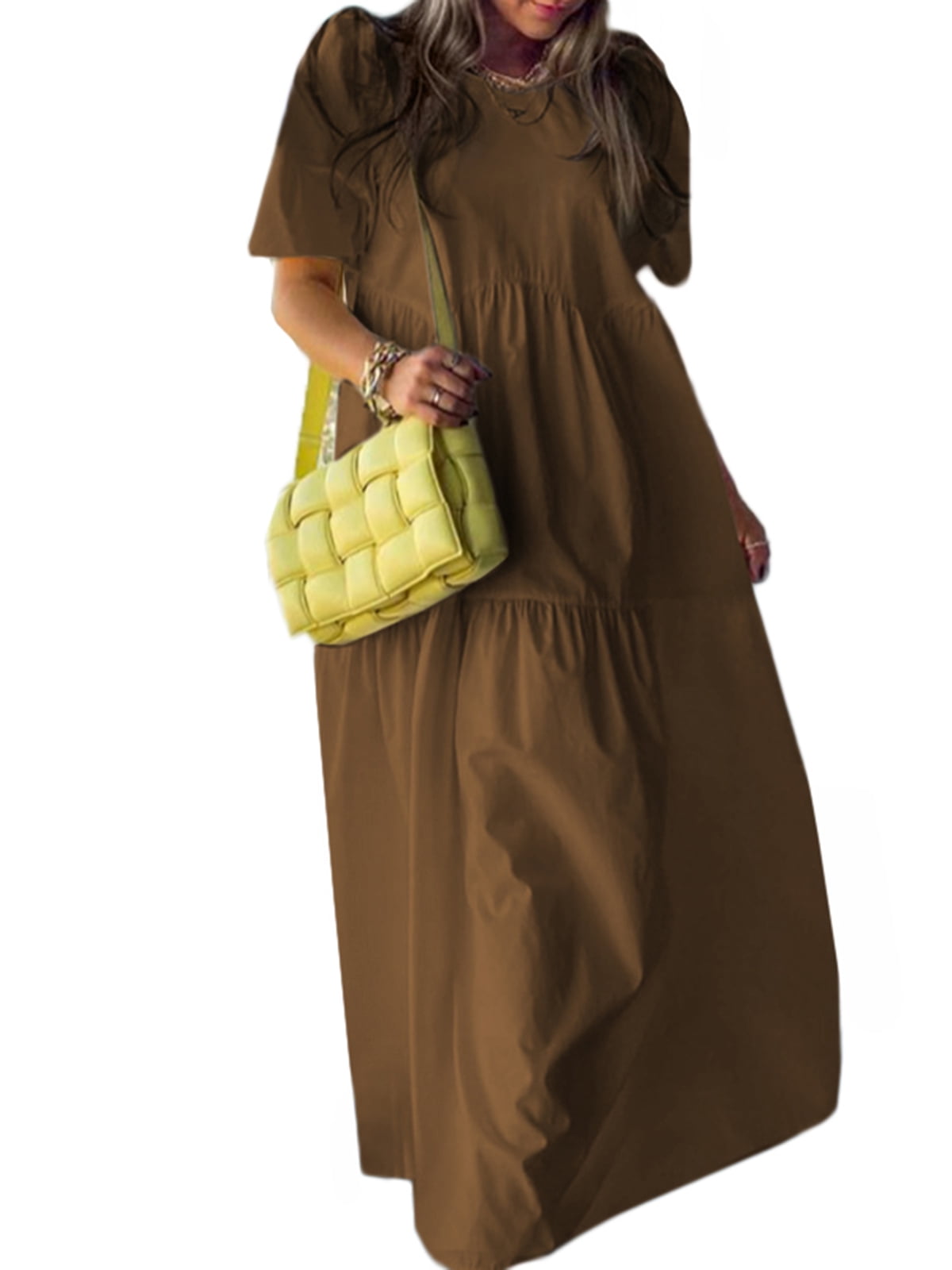 Celmia Women Puff Short Sleeve Maxi 