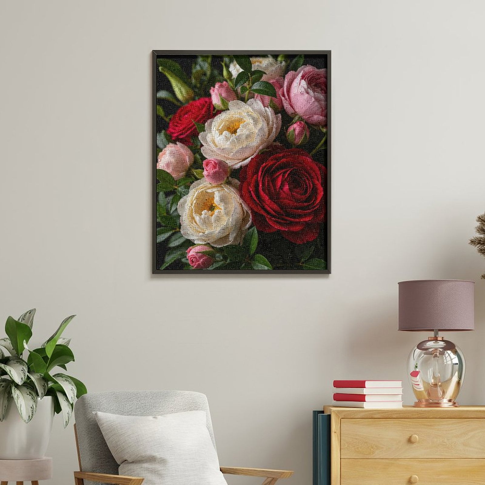 Paint By Numbers Kit for Adults Beginner - DIY Elegant Blooms Roses Peonies Bouquet Canvas Painting Kits for Adults, Frameless Paint By Number for Adults for Home Wall Decor 16x20 Inch