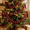 5.7ft Fabric Ball Garland, Christmas Hanging Ornament Velvet Bead Swag for Fireplace Mantel Wall Stair Railing Window Photo Decor, Wine