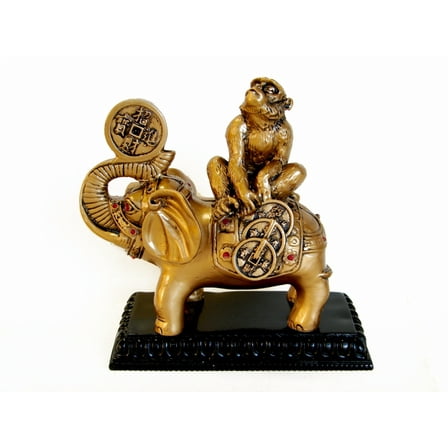 Monkey on Elephant Statue with Pedestal