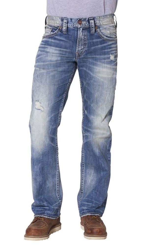 Silver Jeans Denim Mens Zac Relaxed Destructed Light Wash M42408LDS206