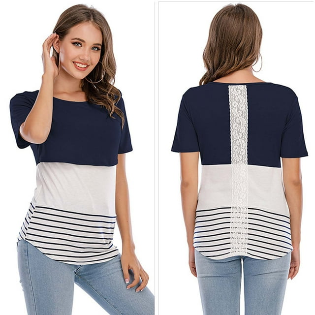 Kiplyki Wholesale Plus Size Maternity T-shirt Short-sleeved Color-blocking Lace Nursing Clothes