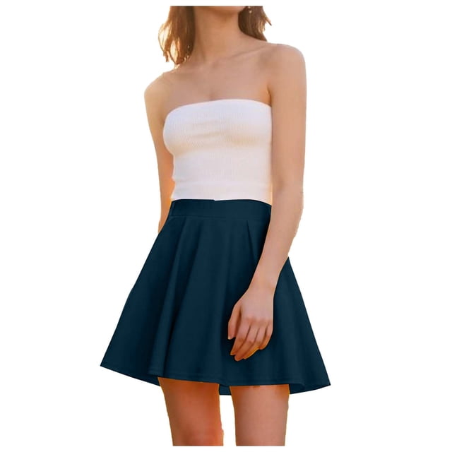 TaTaai Women Spring Summer High Waist Solid Color A-Line Bubble Skirt Comfort Fit Lightweight Breathable Machine Washable No Fading Versatile Daily Office Casual Wear Mini Skirt Gift