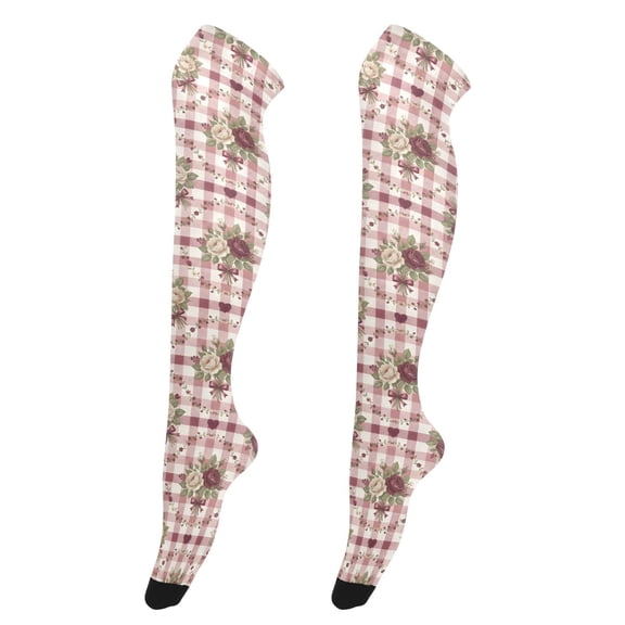 Rose Checkered High Thigh Socks Over Knee Thin Tights Long Stocking for Women Leg Warmer